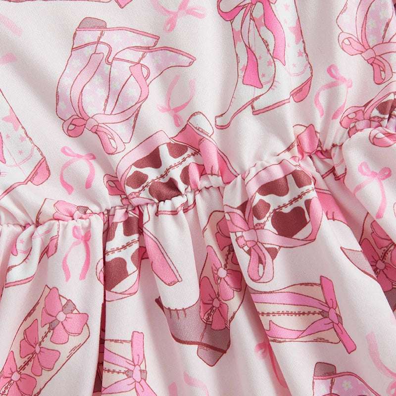 Baby Girl Cowgirl Dress with Pink Paisley Print and Ruffle Sleeves for Western Theme Party or Photoshoot in Summer Fall