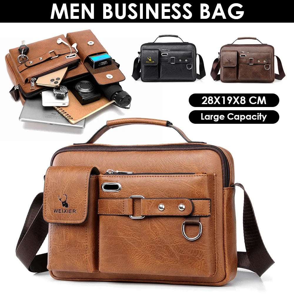 Men Crossbody Business Shoulder Bags Waterproof Vintage Men Handbags Large Capacity PU Leather Bag Man Messenger Bags Tote Bag