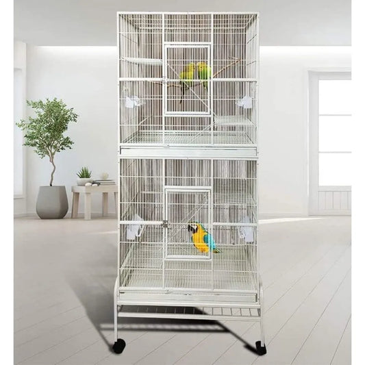 X-Large Double Durable Stackable Two Separate 3-Levels Bird Parrot Cages Side Breeding Nest Box Doors Easy Clean Pull Out Metal