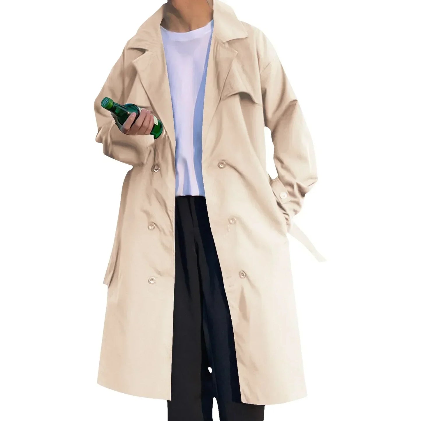 Long Man Trench Coat Autumn High End Business British Party Windbreaker Jacket Trend Versatile Suit Collar Male Top Streetwear