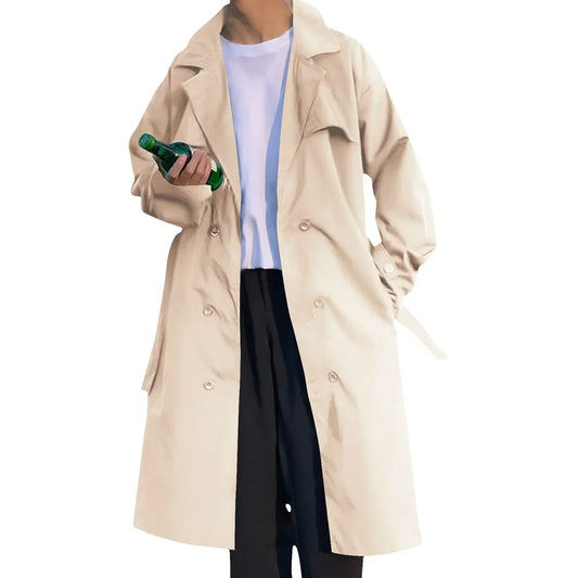 Long Man Trench Coat Autumn High End Business British Party Windbreaker Jacket Trend Versatile Suit Collar Male Top Streetwear