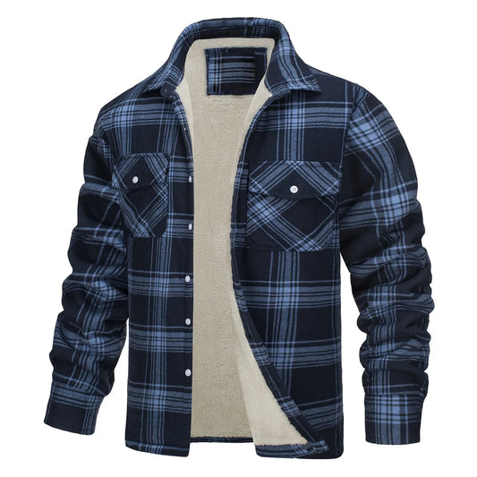 Men'S Fall Winter Jacket Plaid Print Lapel Soft Plush Long Sleeve Single-Breasted Loose Thickened Casual Mid Length Men'S Coat