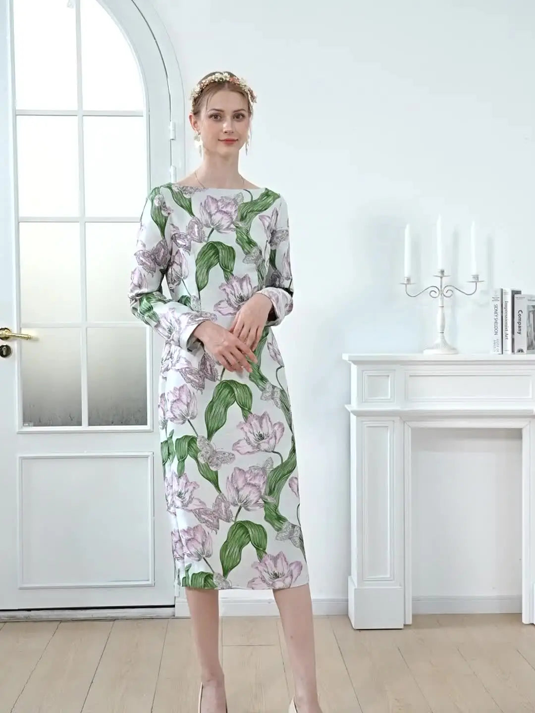 Luxury Tulip 3D Jacquard Dress Long Sleeve Cute Slim Fit Bodycon Skirt