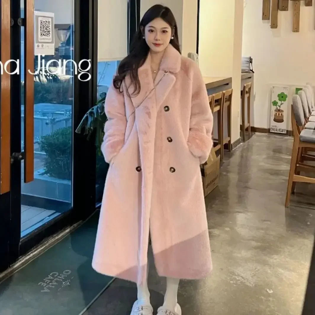 Women'S Long Thick Faux Fur Maxi Jacket Colorblock Autumn Winter Coat Warm Belt Fur Parkas Bontjas Furry Outerwear Coats