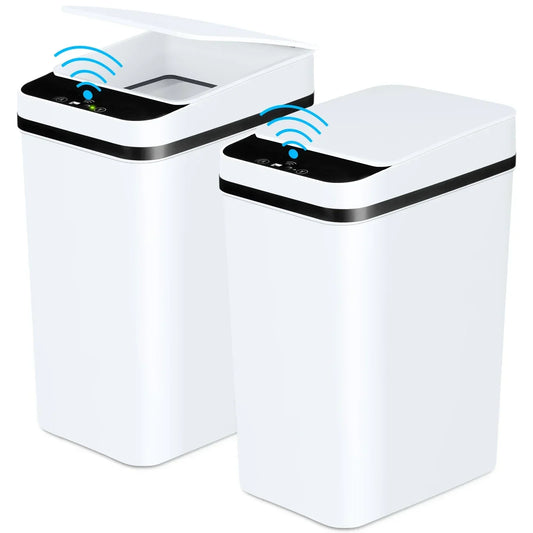 2 Pack Bathroom Automatic Trash Cans Touchless Motion Sensor Slim with Lid for Bathroom Bedroom Living Room Office Kitchen