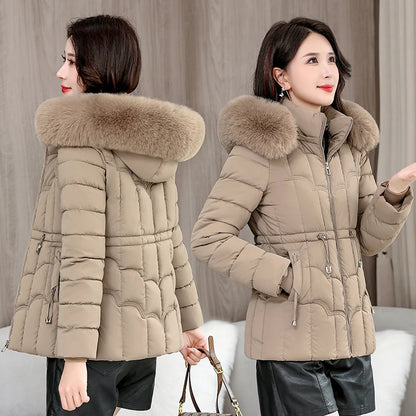 Winter 2025 New Down Jacket Women's Parkas Fashion High-Quality Warm Cotton Padded Coat Ladies Short Overcoat Hooded Overwear Tops