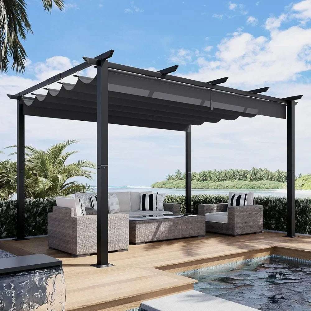 Garden Porch Beach Pavilion Grill Gazebo Modern Yard Grape Trellis Pergola, Grey