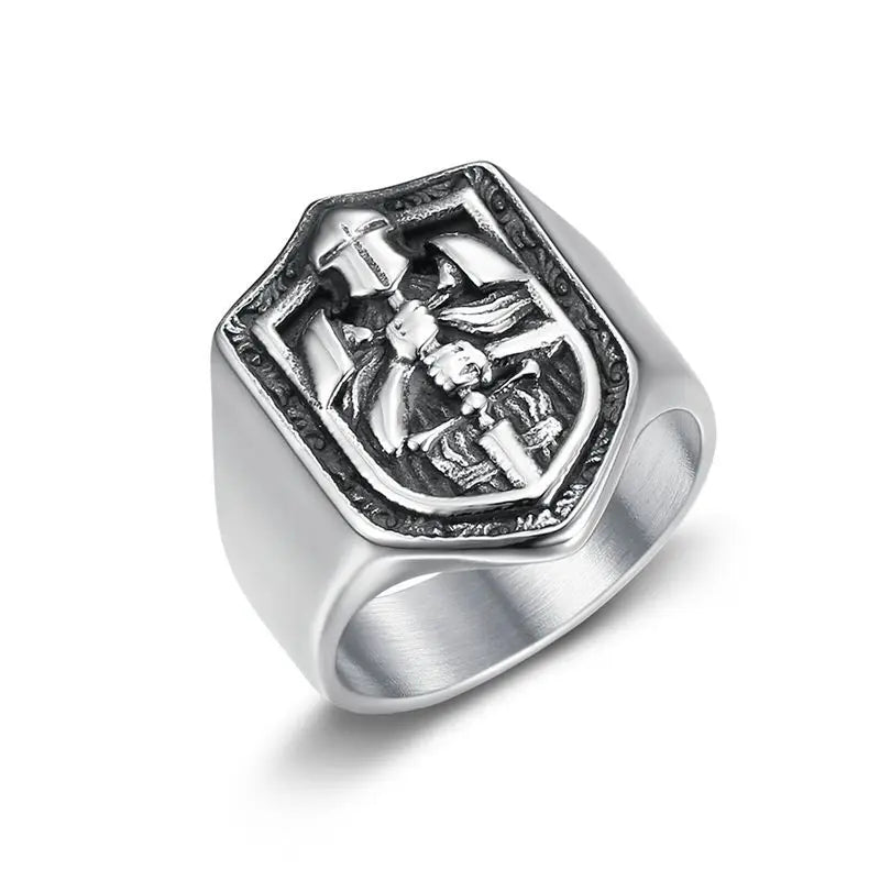 European and American New Retro Ring Titanium Steel Temple Knight Temple Warrior Crusader Dongzheng Men's Ring
