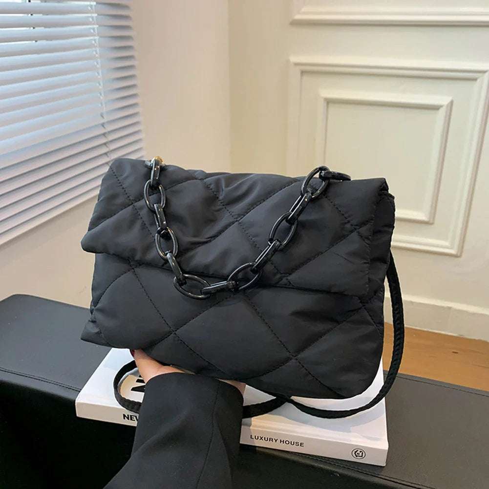 Fashion Chain Crossbody Bags Winter Cotton Padded Quilted Womenhoulder Bags Casual All-match Simple Female Girls Handbags