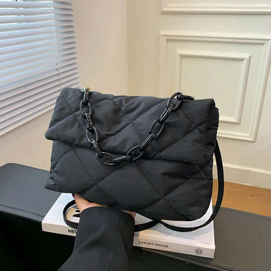 Fashion Chain Crossbody Bags Winter Cotton Padded Quilted Womenhoulder Bags Casual All-match Simple Female Girls Handbags