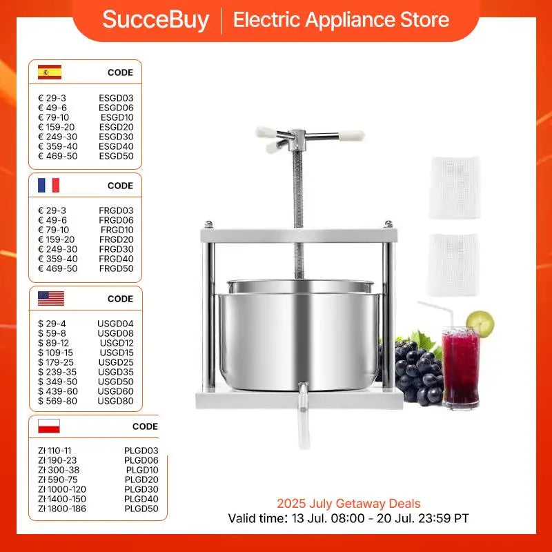 VEVOR 5L/12L Manual Fruit Wine Press Maker Stainless Steel householdold Nature Vegetables Juice Making Machine for Home Kitchen
