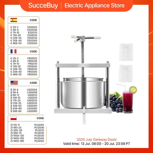 VEVOR 5L/12L Manual Fruit Wine Press Maker Stainless Steel householdold Nature Vegetables Juice Making Machine for Home Kitchen