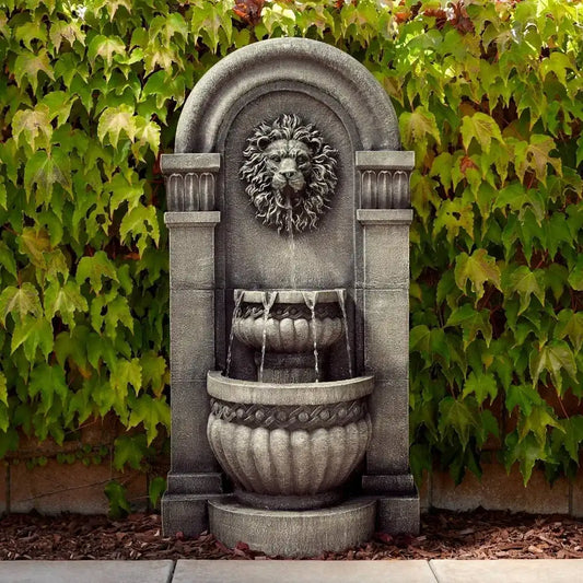 Lion Face Roman Outdoor Floor Wall Tiered Water Fountain 50" High with LED Light for Garden Patio Backyard Deck Lawn Porch
