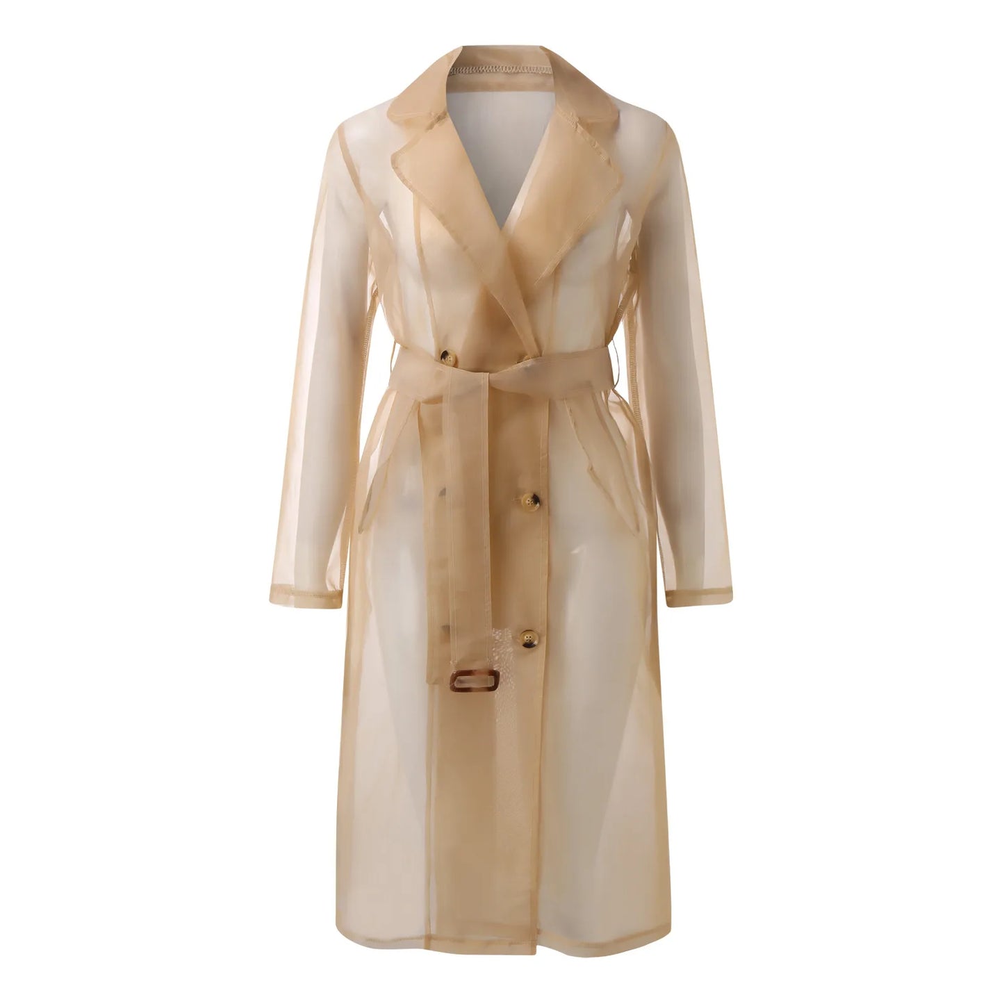 Jackets For Women Mesh Transparent Overcoat Long Sleeve Buttoned Coat With Belt Turndown Collar Light Weight Long Jackets