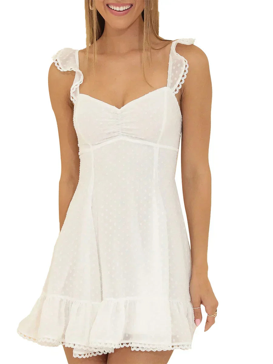 Women Floral Print Ruffle Sleeve V-Neck Maxi Dress with Belt for Wedding Vacation