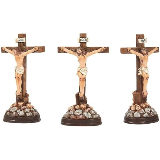 Juvale 3Pack Standing Crucifix Cross Statues Little Jesus Figures Ornate Catholic Cross Sculptures Religious Resin Icons of Chr