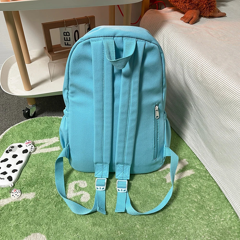 Simple Classic Backpack Teens Girls Solid Student Large Capacity School Book Bag