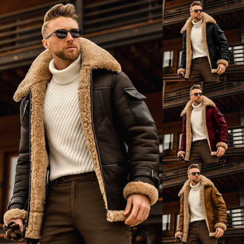Warm Winter Mens Fur Coat Jacket Thick Imitation Leather Fleece Lined Outerwear For Cold Weather Thermal Style Fashion