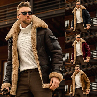 Warm Winter Mens Fur Coat Jacket Thick Imitation Leather Fleece Lined Outerwear For Cold Weather Thermal Style Fashion
