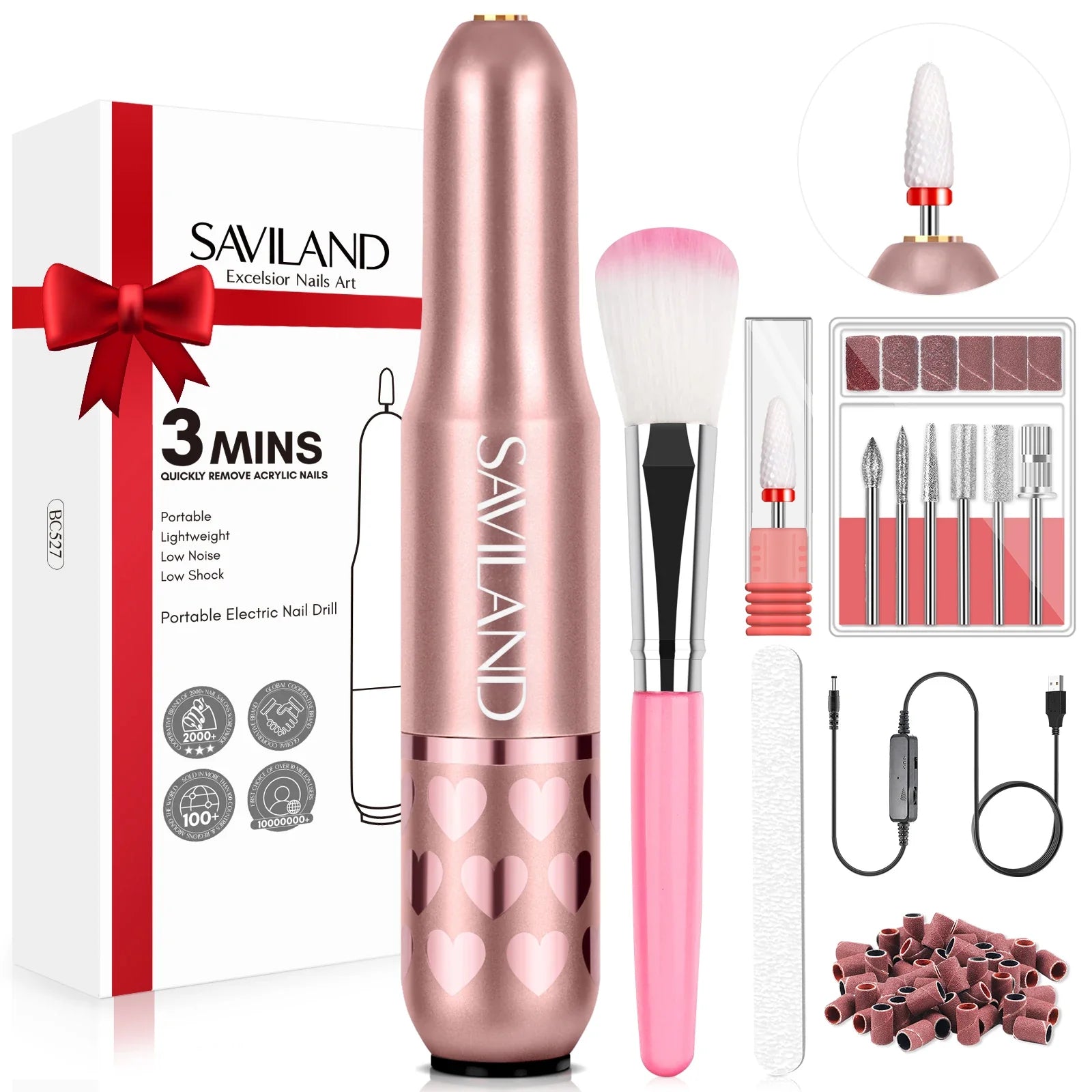 SAVILAND Acrylic Electric Nail Drill Machine Portable Efile Nail Drill Machine Complete Drill Bits for Remove Nails Manicure