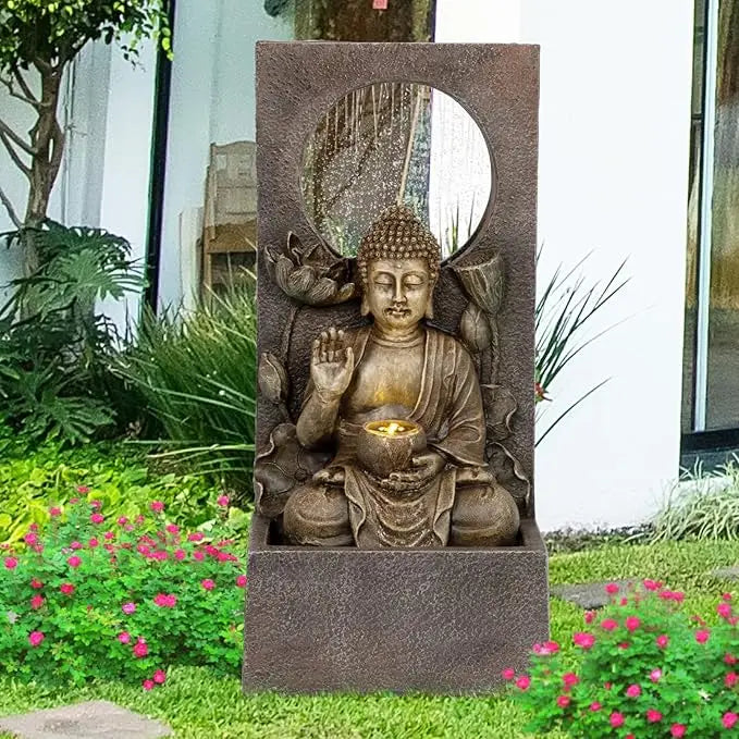 Ferrisland Buddha Waterfall Fountain Indoor & Outdoor, Freestanding Re