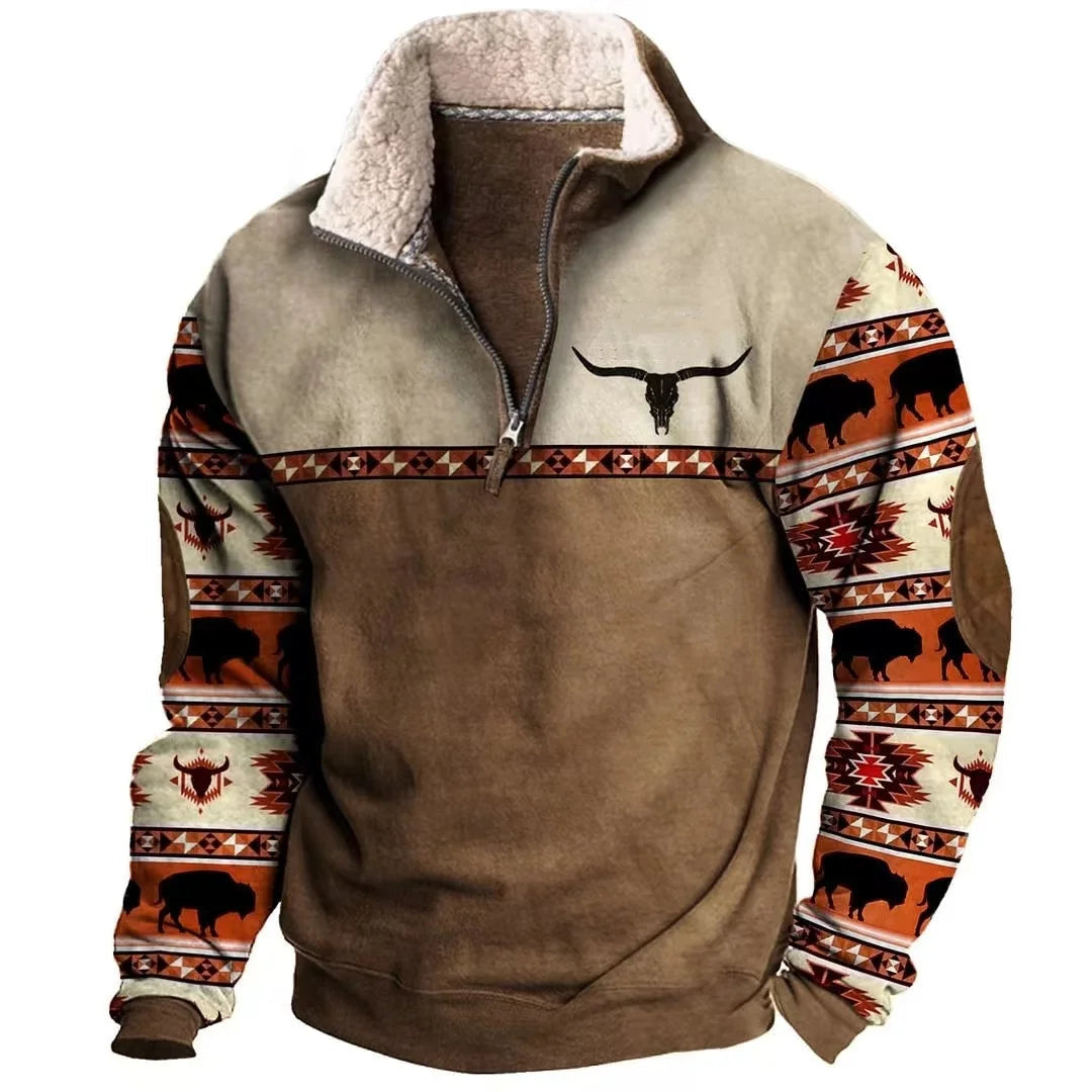 Men's Full-Zip Knit Sweatshirt — Turn-Down Collar, Casual Everyday Wear, Sizes S–XXXL