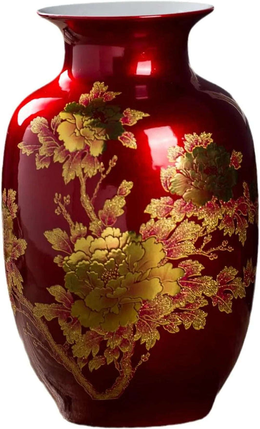 Vase Oriental Ceramic Flower Vases Decorated with Peony Design for Home Living Room Ornaments and Wedding