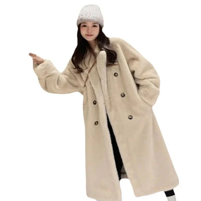 Women'S Long Thick Faux Fur Maxi Jacket Colorblock Autumn Winter Coat Warm Belt Fur Parkas Bontjas Furry Outerwear Coats