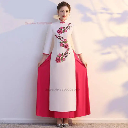 2025 ao dai cheongsam vietnam traditional aodai dress national flower embroidery qipao chinese traditional dress party dress