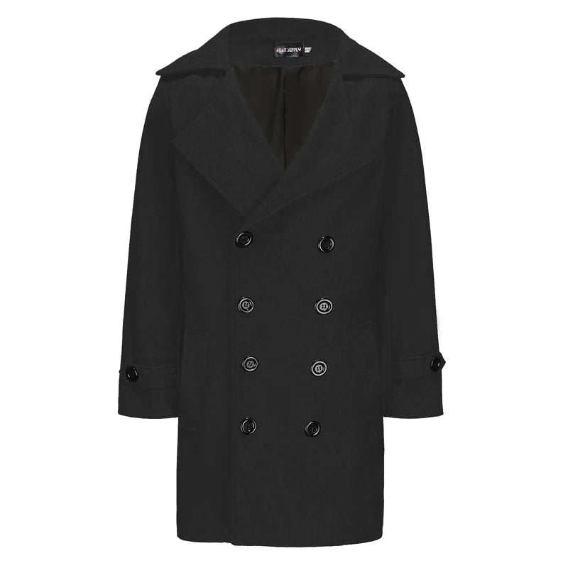 Classic Wool Blend Peacoat with Notched Lapel and Button Closure for Men's Winter Fashion Outerwear Warm Overcoat Coat
