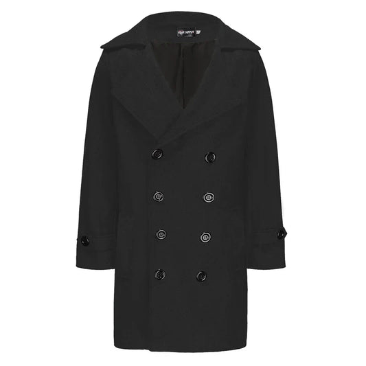 Classic Wool Blend Peacoat with Notched Lapel and Button Closure for Men's Winter Fashion Outerwear Warm Overcoat Coat
