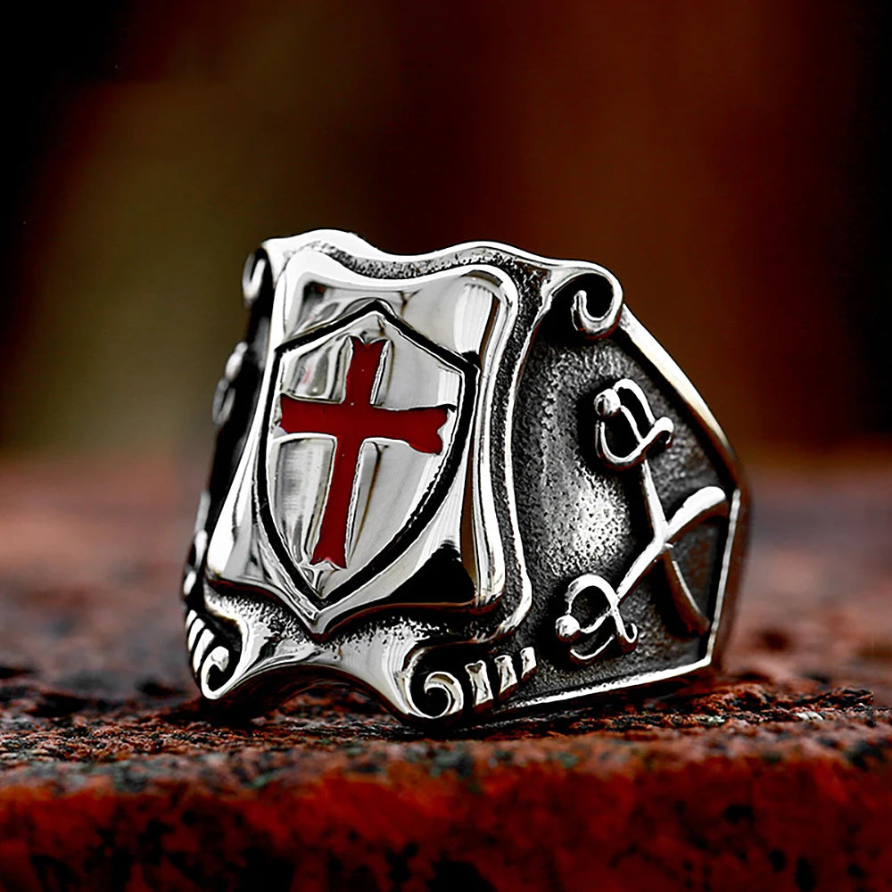 Vintage Knights Templar Cross Shield Rings For Men Gothic Punk 316L Stainless Steel Masonic Rings Hiphop Rock Biker Jewelry Gift