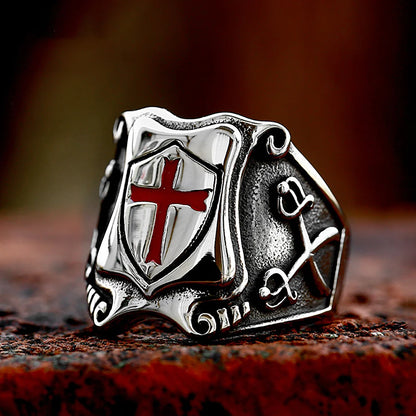 Vintage Knights Templar Cross Shield Rings For Men Gothic Punk 316L Stainless Steel Masonic Rings Hiphop Rock Biker Jewelry Gift