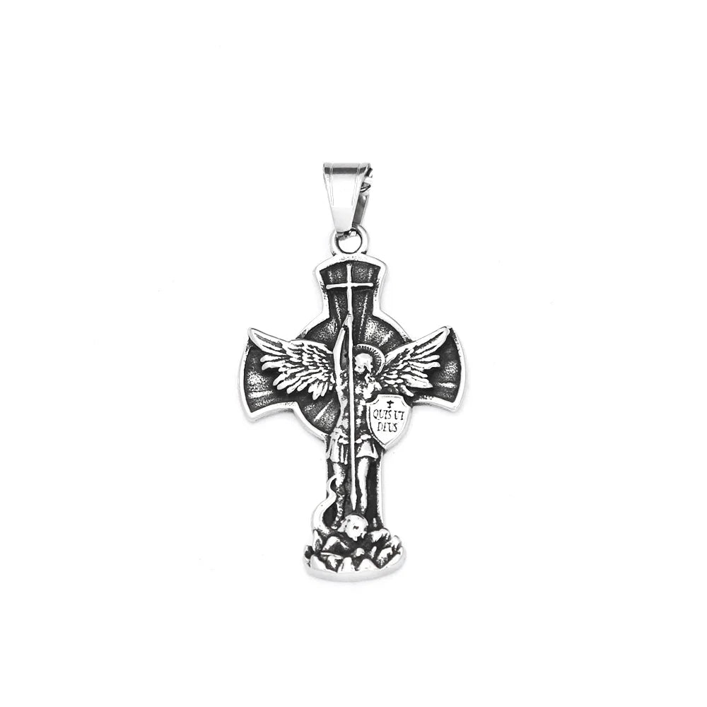 New Vintage St. Michael Archangel Pendant Necklace Stainless Steel Ang