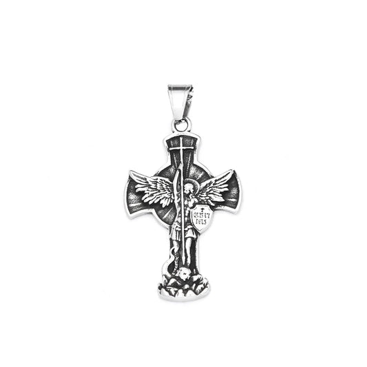 New Vintage St. Michael Archangel Pendant Necklace Stainless Steel Ang