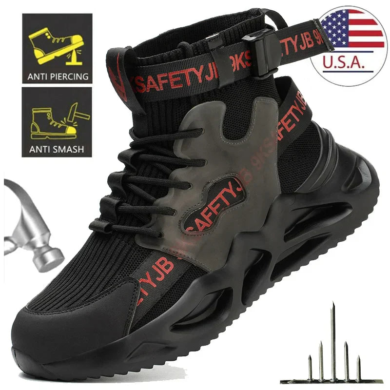 Lightweight Men Safety Shoes Steel Toe Work Sneakers Anti-Smash Protective Shoes Anti-Smash Anti-Puncture Indestructible Shoes