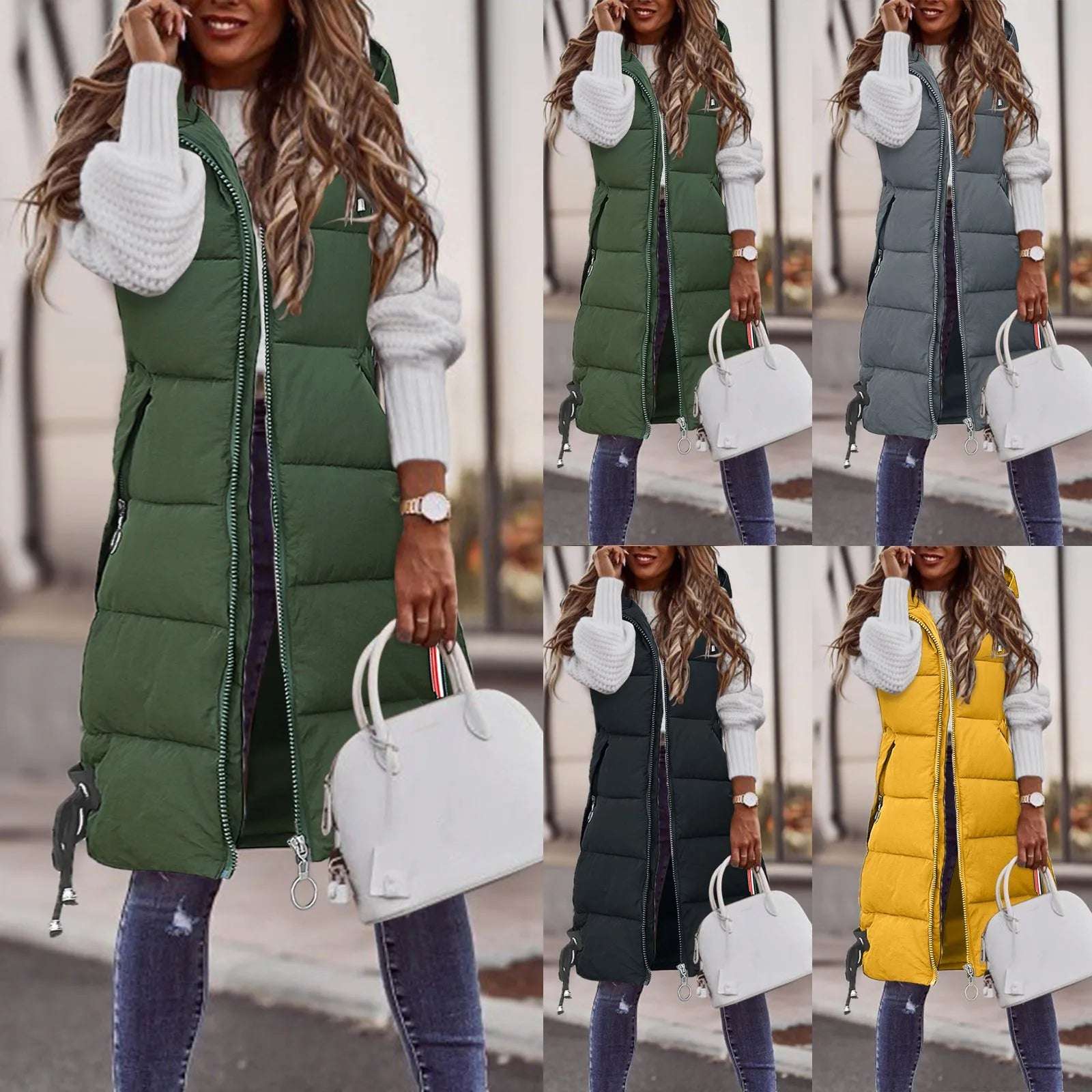 Women'S Sleeveless Vest Long Down Cotton Jacket Solid Korea Padded Vests Loose Females 2022 Fashion Casual Winter Coat L5