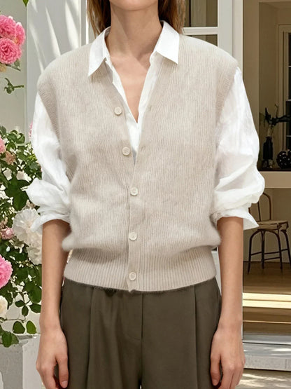 Women'S Sleeveless V Neck Button Down Cardigan Vest In Solid Color Knit - Fashionable And Versatile Choice For Any