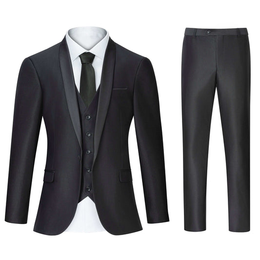Men's 3-Piece Tuxedo Set - GroomsMen's Formal Suit with Jacket, Vest & Pants