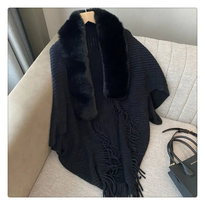 Wedding Cloak Evening Dresses Faux Fur Collar  Wraps Knitting Shawl Winter Warm Scarf &Wrap
