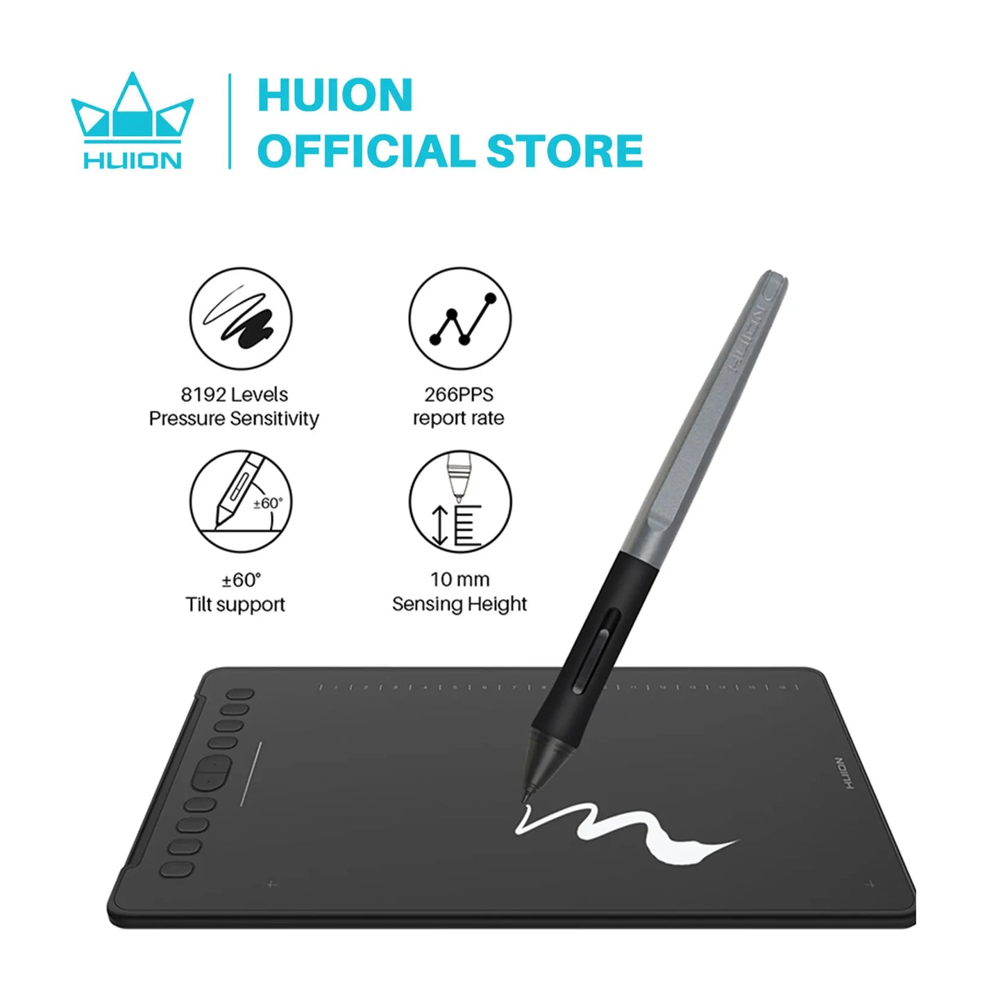 Huion H1161 Digital Tablet Graphics Drawing Tablet Battery-Free Pen Stylus With Tilt Function Support Android Win And Mac Device