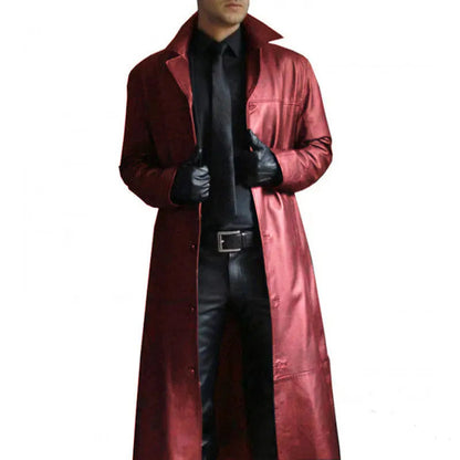 Streetwear Men Faux Leather Trench Fashion Long Windbreaker Coat Slim