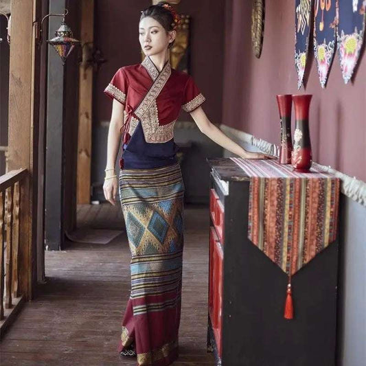 2025 fashionable temperament thailand clothing chinese dai ethnic embroidery patchwork garment classical dignified gorgeous set