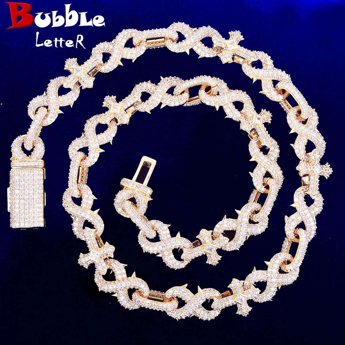 Bubble Letter Prong Necklace Choker for Women Iced Out Cross Infinity Cuban Link Chain Zirconia Real Gold Plated Hip Hop Jewelry
