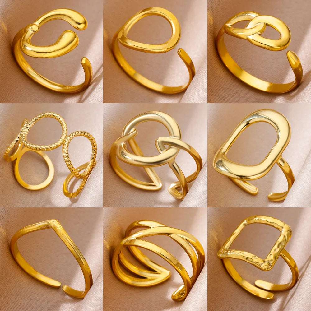 Ring for Womentainless Steel G Color Wide Open Finger Ring Female Aesthetic Jewelry Accessories Free Gifts Anillos mujer