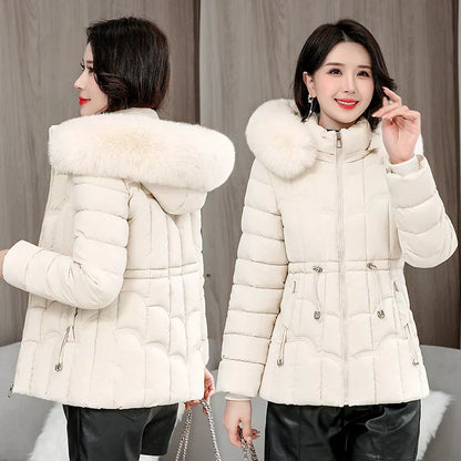 Winter 2025 New Down Jacket Women'S Parkas Fashion -Quality Warm Cotton Padded Coat Ladies Short Overcoat Hooded Overwear Tops