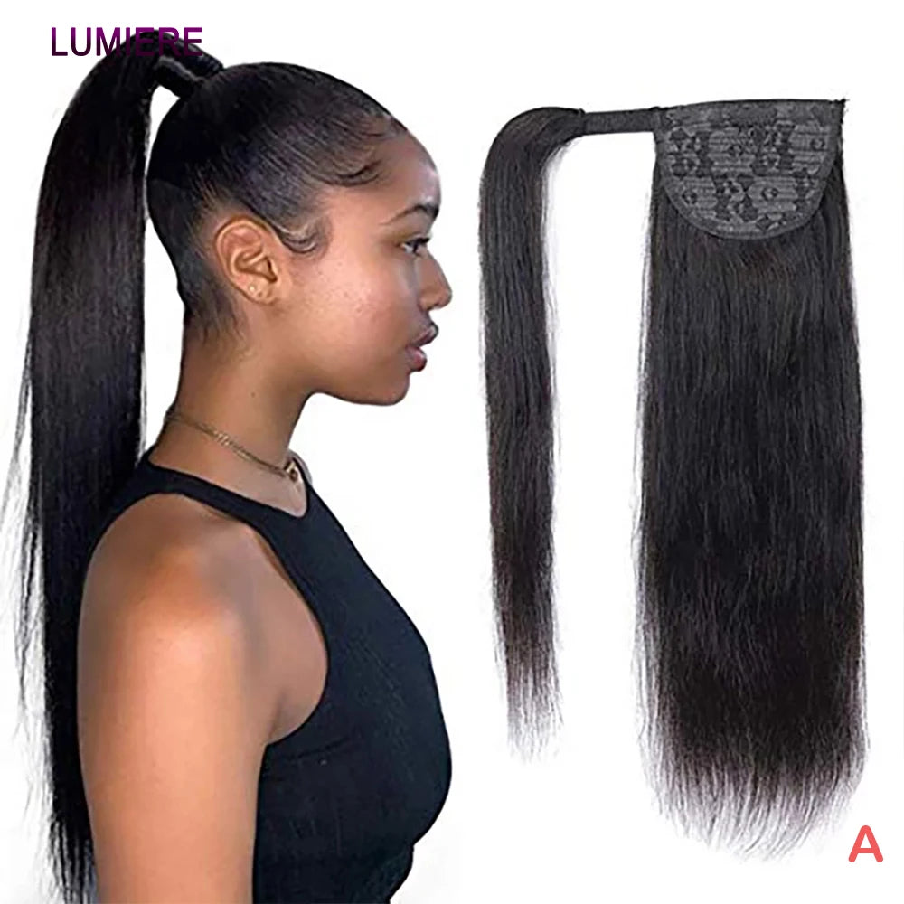 Bone Straight Ponytail Human Hair Extensions  Wrap Around Horsetail 100% Virgin Raw Human Hair Ponytail Hiar Extension For Women