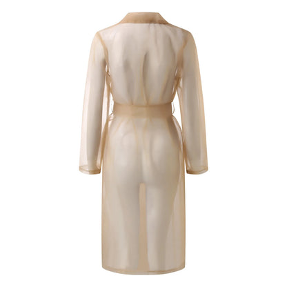 Jackets For Women Mesh Transparent Overcoat Long Sleeve Buttoned Coat With Belt Turndown Collar Light Weight Long Jackets