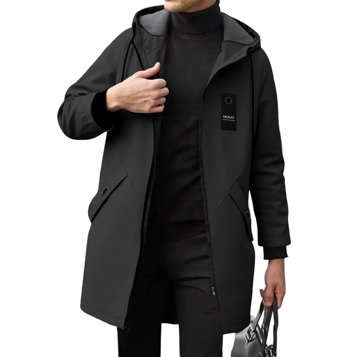 Men s Classic Double-Breasted Trench Coat with Belt Long Sleeve Hooded