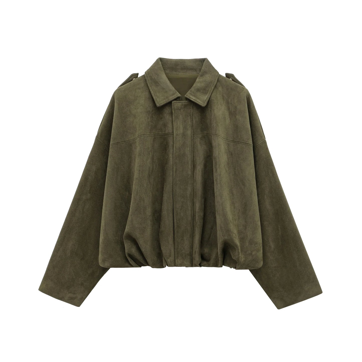 Women'S Brown Green Suede Jacket Loose Casual Bomber Coat Lapel Zipper Long Sleeve Jackets Vintage Lady Motorcycle Outwears